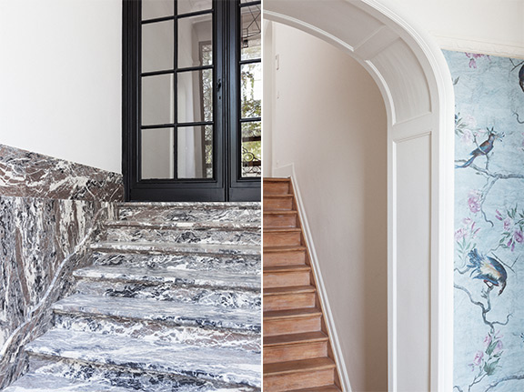 Oud herenhuis A na renovatie, interieurbeeld met behouden originele details